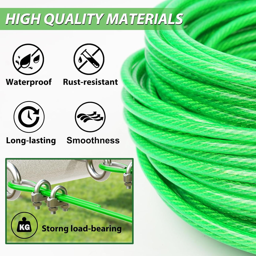 3MM PVC-beschichtetes Drahtseil, 30M Metall Stahlseil Draht Spalier Kit, Multi-use Clothes Line Kabe