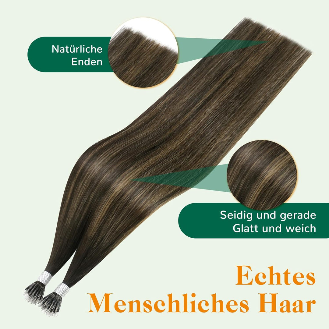 Easyouth Balayage Nanoring Haarverlängerung Echthaar 35 cm Braun Aschbraun und Dunkelstes Braun Misc