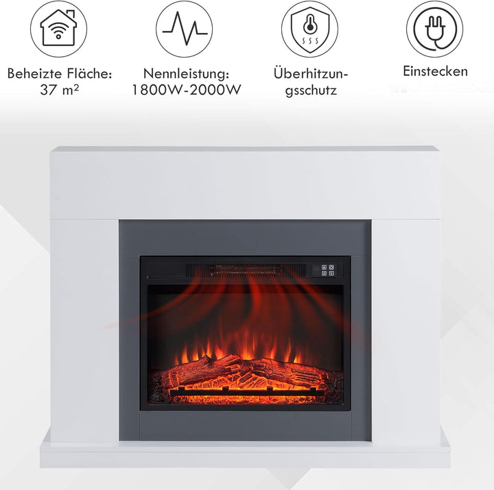 HOMCOM Elektrokamin mit Heizung, elektrischer Kamin mit LED Flammeneffekt und 3 Helligkeiten 2000W D