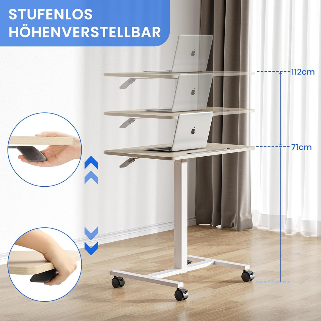 Dripex Computertisch höhenverstellbar mit Rollen, Nut für Tablet oder Handy, Steh-Sitz PC Tisch, Sch