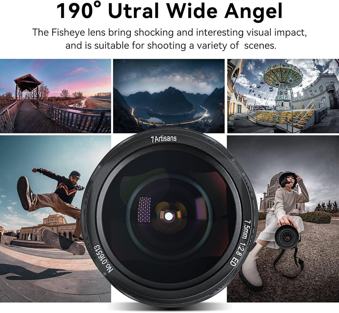 7artisans 7,5 mm f2.8 Mark II APS-C Fischaugen-Weitwinkel-Objektiv für spiegellose Canon R Mount Kam