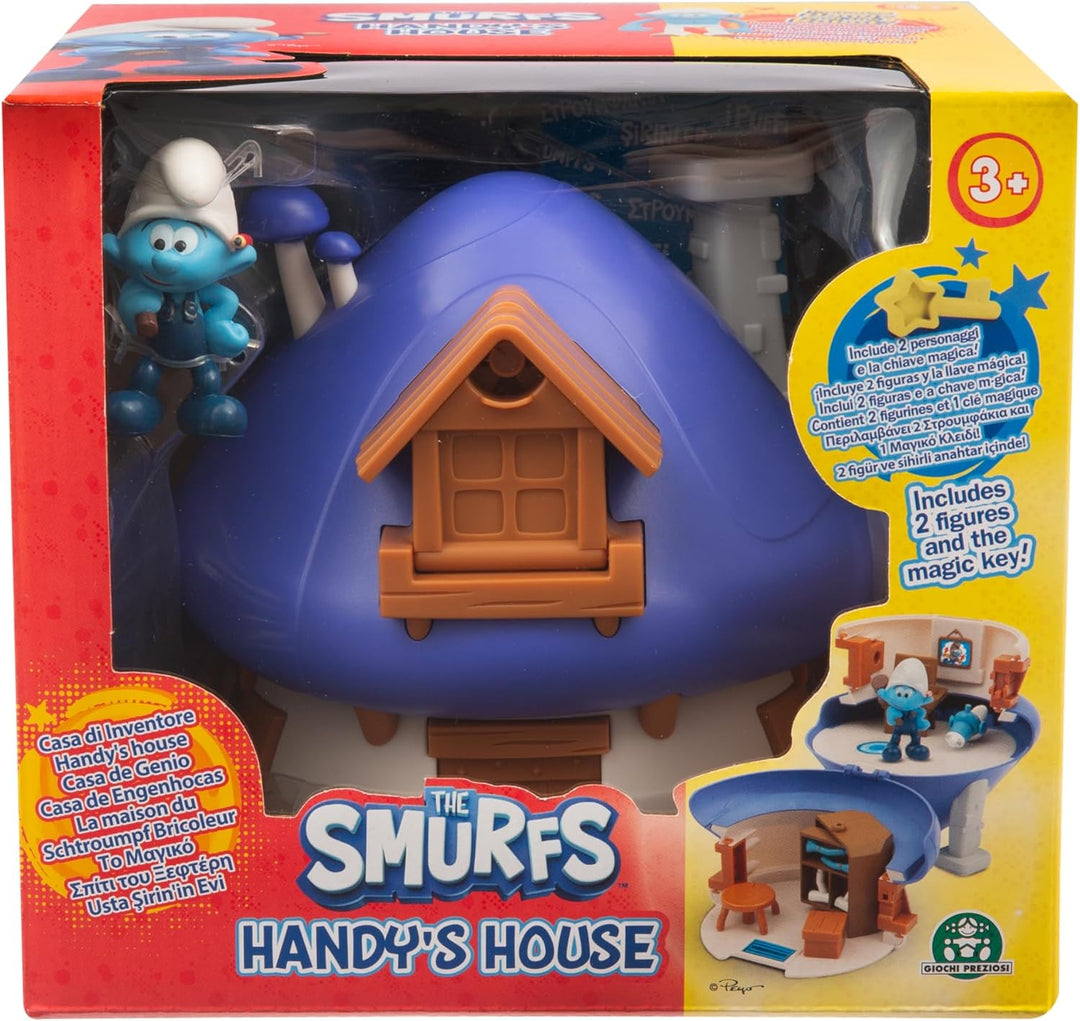 Die Schlümpfe, Handys Haus Spielset mit verwandelbaren Möbeln und Stickern, enthält 2 exklusive Figu