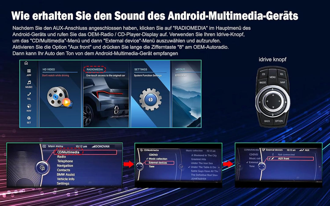 Erisin Qualcomm 10.25" Android 14 8-Kern 4GB RAM+64GB ROM Autoradio Bluetooth GPS Navi für BMW 5er F