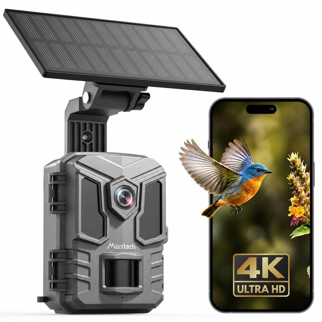 Misstech 4K UHD Solar Wildkamera mit Handyübertragung App, 64MP Solarbetriebene Wildtierkamera mit 0