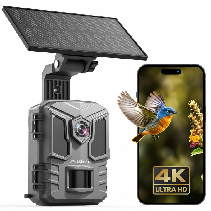 Misstech 4K UHD Solar Wildkamera mit Handyübertragung App, 64MP Solarbetriebene Wildtierkamera mit 0