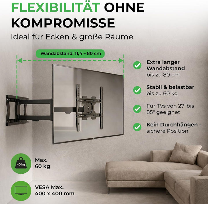 XTRARM TiTon Flex 80 cm, TV Wandhalterung, drehen, rotieren, neigen, TV bis 60kg, VESA max.400x400mm