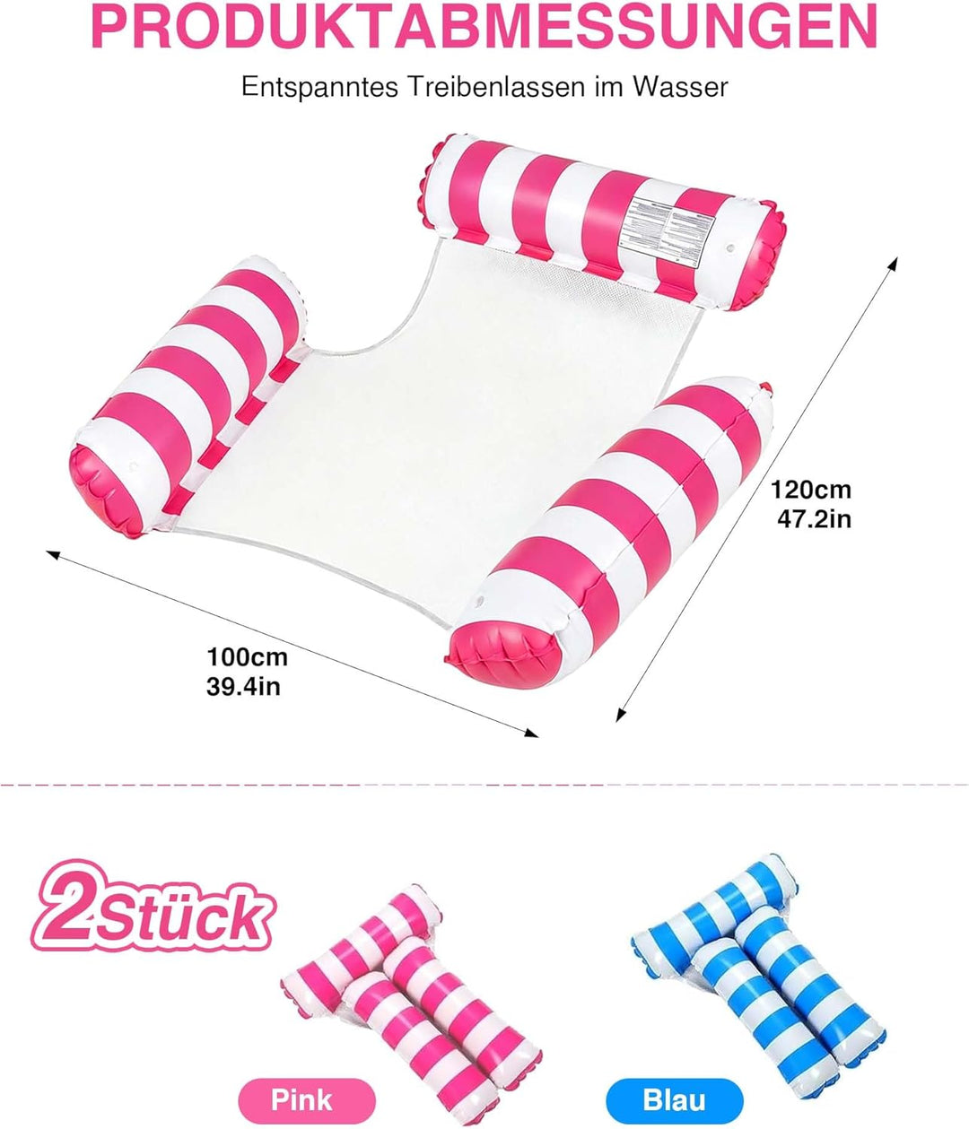 2 Stück Luftmatratze Pool 120 * 100 cm, Wasserhängematte mit Netz, Luftmatratze Wasser mit Netz Wass