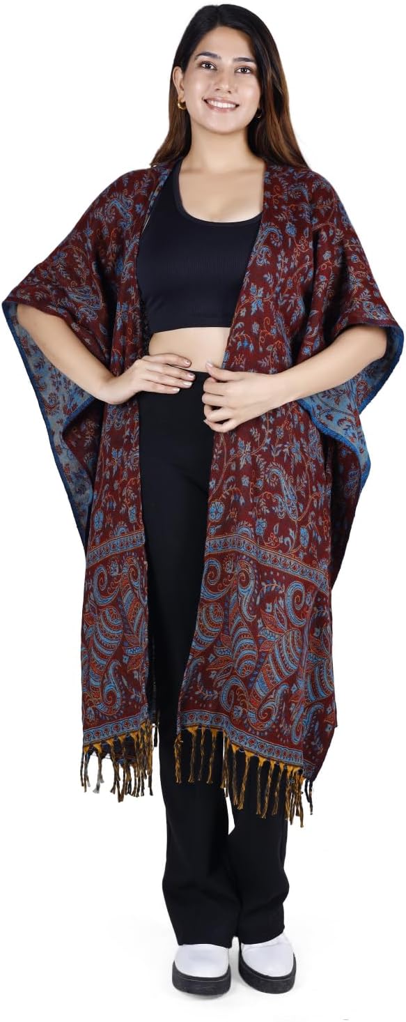 GURU SHOP Flauschiger Kimono Mantel, Kimonokleid, Kaftan, Poncho, Damen, Grün, Synthetisch, Size:40