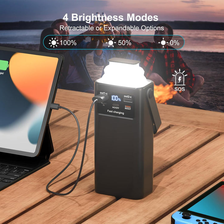 60000mAh Power Bank with Cable, 30W Powerbank PD USB C Schnellladefunktion Externe Akku mit LED-Disp