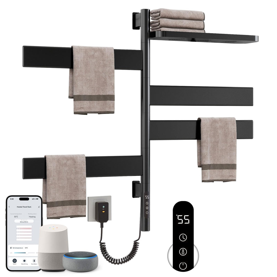 SKYLYZH Badheizkörper Elektrisch, 450×770mm, 120W, WiFi Schwarz Elektrischer Handtuchheizkörper, für