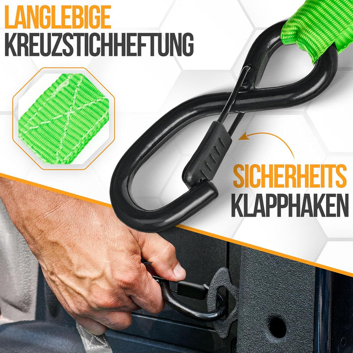 FORTEM Spanngurte, 1043 kg Bruchfestigkeit, 4 x 4,57 m Spanngurte mit Ratsche - 4 Weiche Zurrschlauf