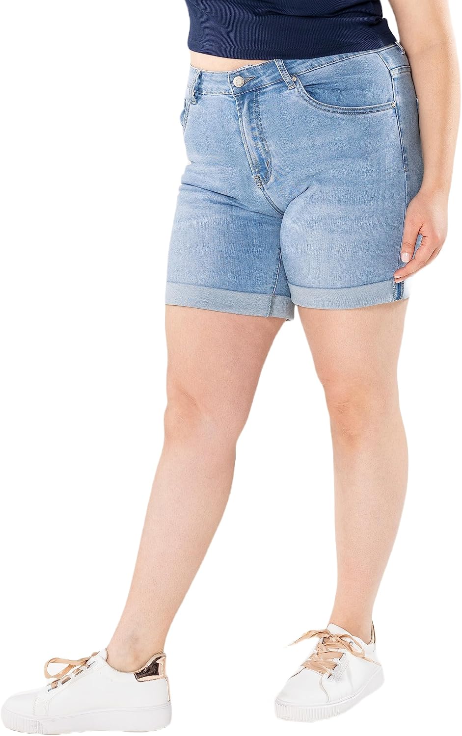 Nina Carter Damen Kurze Jeanshosen Grosse Grössen HIGH Waist Jeans Sommer Hose Used-Look 40 Grosse G