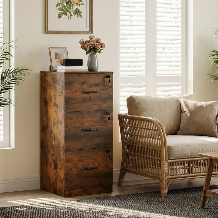 Aktenschrank Abschliessbar, Büroschrank Holz mit 3 Schubladen, Mehrzweckschrank 40 cm Breit, Schubla