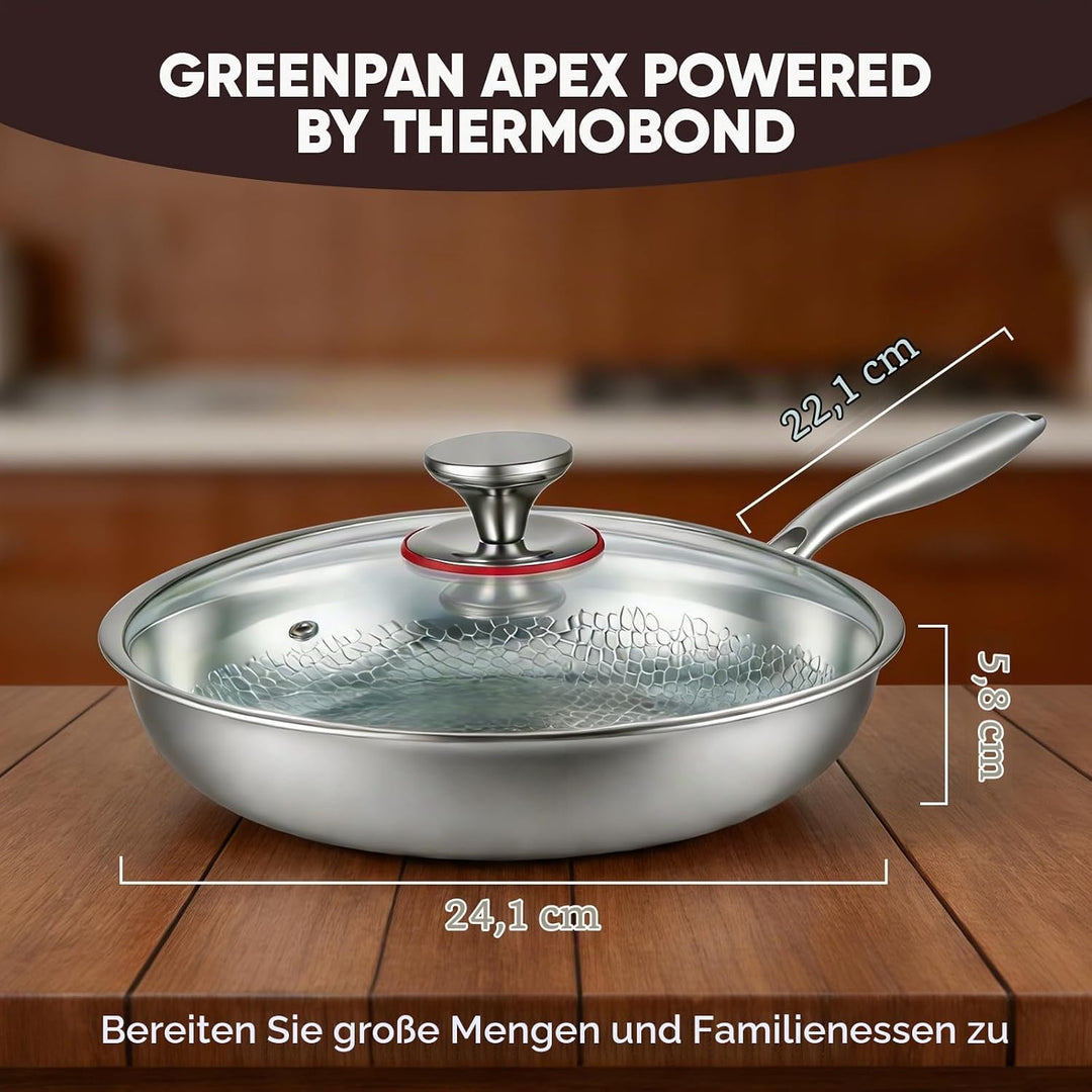 Titan Bratpfanne mit Deckel,Pfannen aus Titan mit gehämmertem Muster zum Kochen, kratzfeste, antihaf