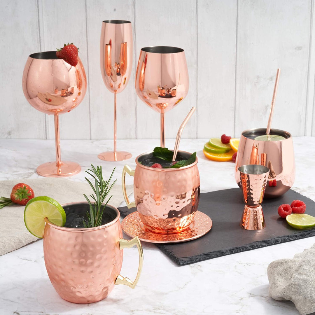 Oak & Steel - 4 Edelstahl Weingläser Geschenkset (540ml) - Roségold/Kupfer - Robust & Unzerbrechlich