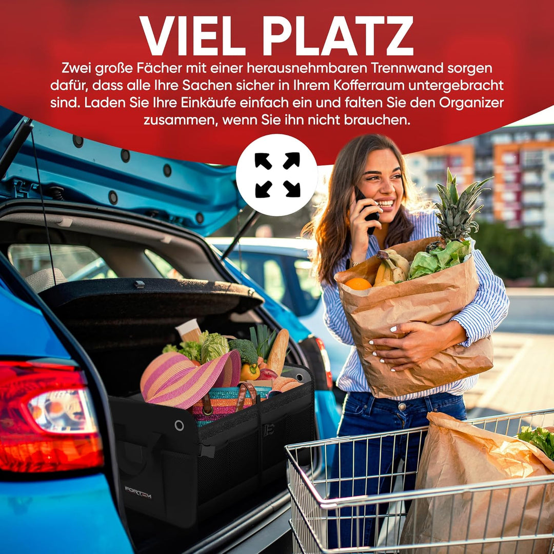 FORTEM Kofferraum Organizer, Kofferraumtasche, Zusammenklappbarer Auto Organizer Kofferraum mit Fäch