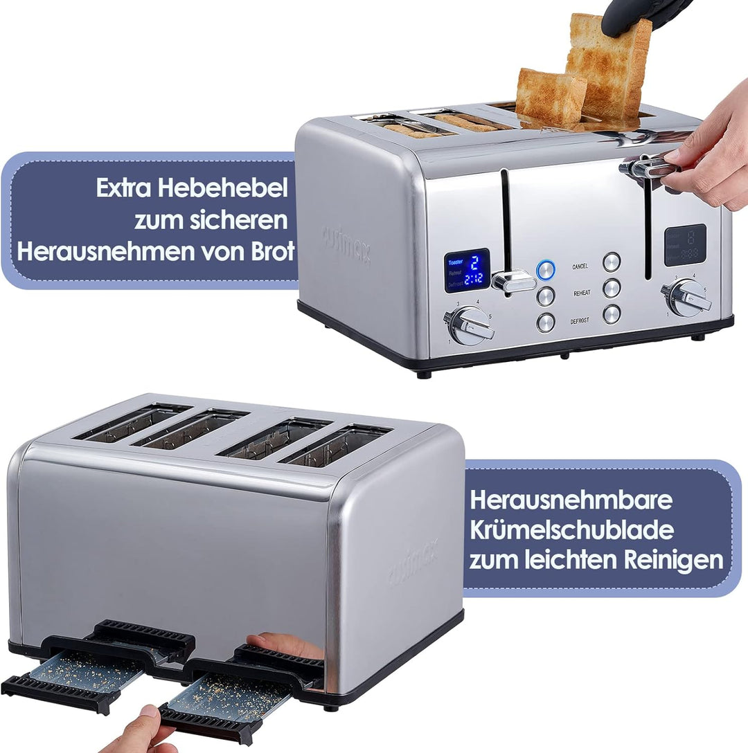 Toaster 4 Scheiben, CUSIMAX Toaster Edelstahl mit LED-Anzeige & 4 extra breiten Toaster schlitzen, 2