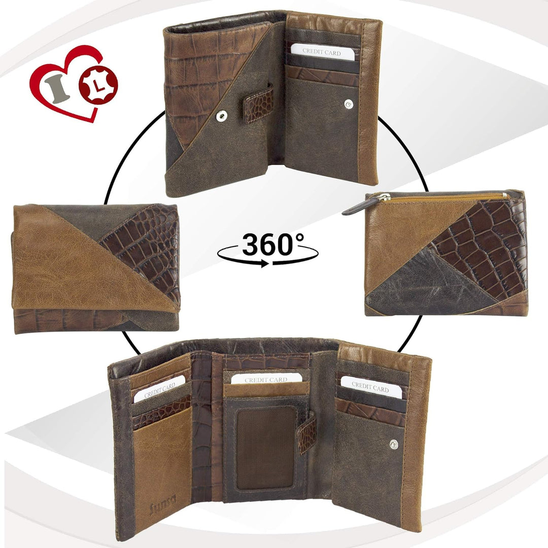 Sunsa Geldbörse. Damen Geldbeutel. Leder Portemonnaie mit RFID Schutz. Mittlere grosse Brieftasche m