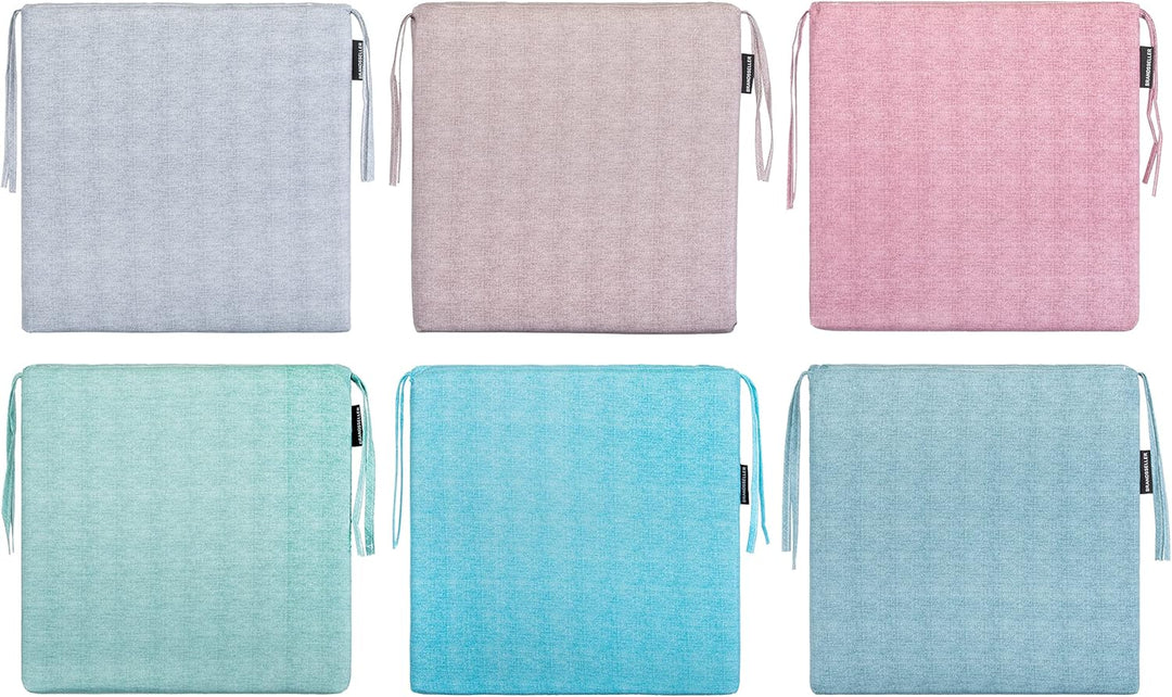 Brandsseller 4er Set Sitzkissen 40x40 cm in changierender Optik – Bequeme Stuhlauflagen mit Bindebän