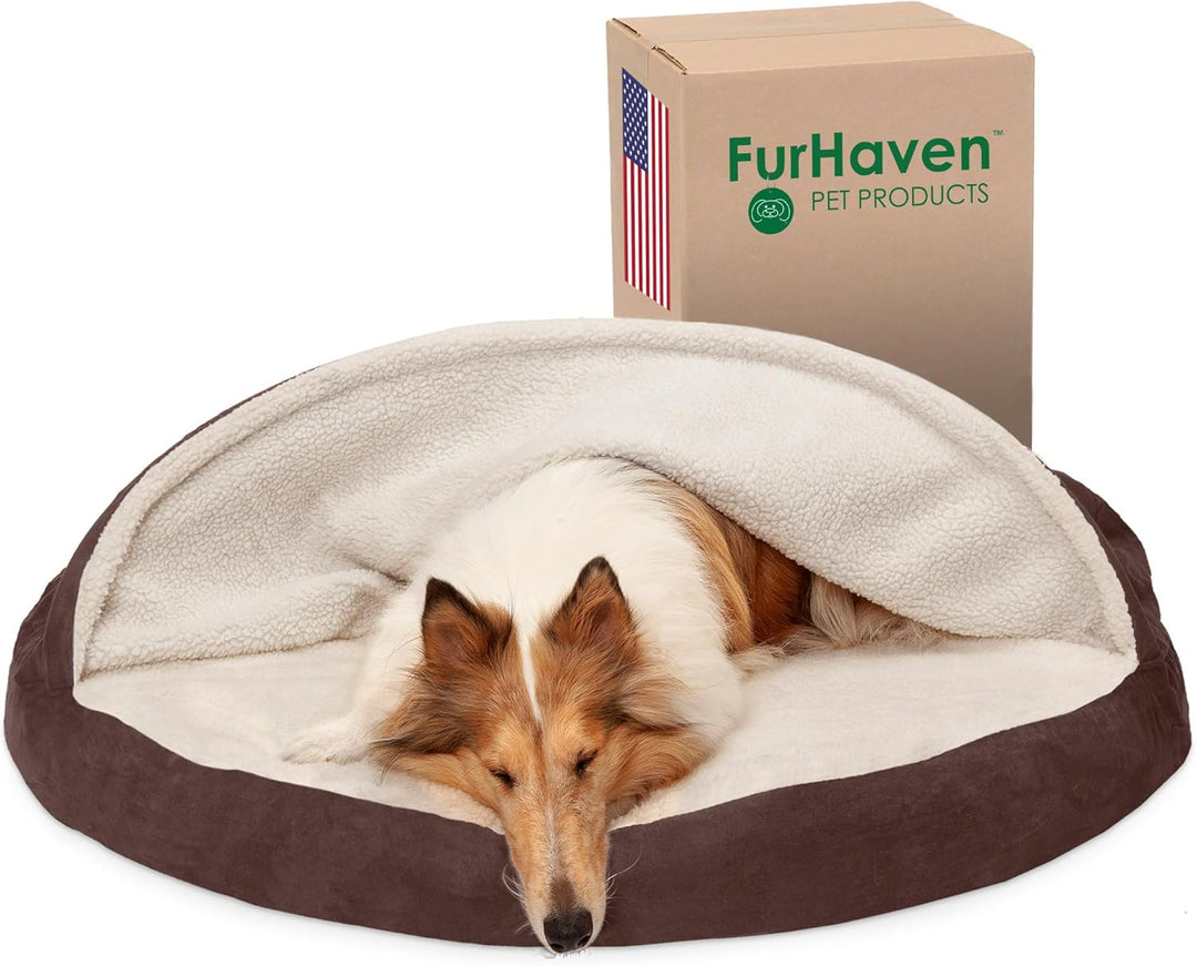 Furhaven Orthopädisches Hundebett für grosse Hunde, rund, mit abnehmbarem, waschbarem Bezug, für Hun