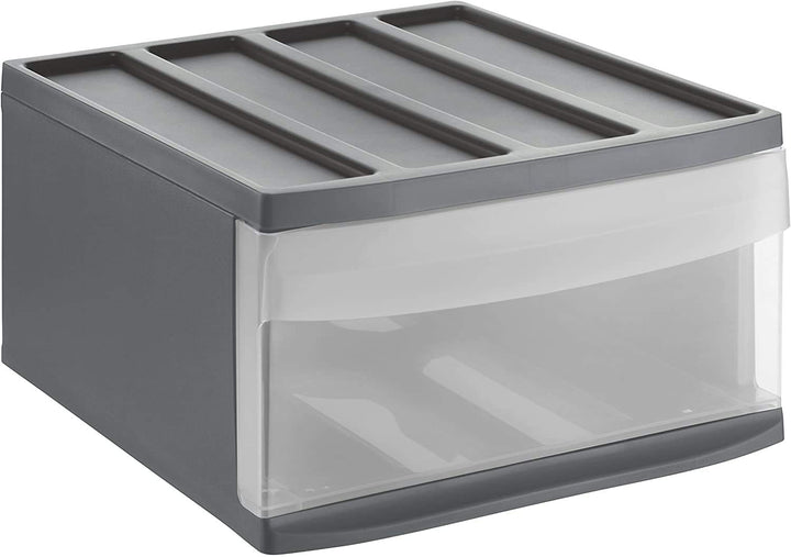 Rotho Systemix Schubladenbox 1 Schub, Kunststoff (PP) BPA-frei, anthrazit/transparent, L (39.5 x 34.
