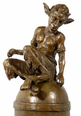 Bronzefigur - Faun/Satyr/Teufel auf Kuppel - signiert von Milo - Moderne Kunst Skulptur - Deko Statu