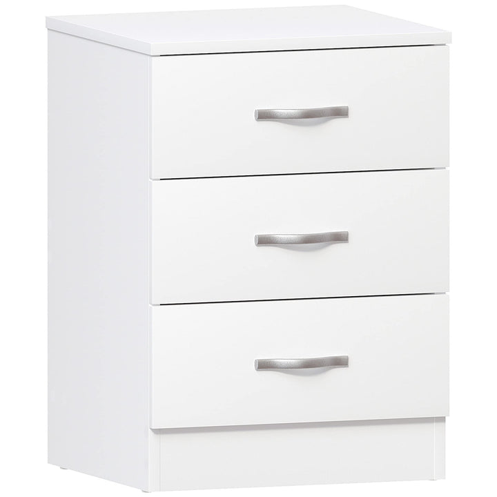 Vida Designs Schrank, weiss, 3 Schubladen, Nachttisch, Metallgriffe und -schienen, silberfarben, 47
