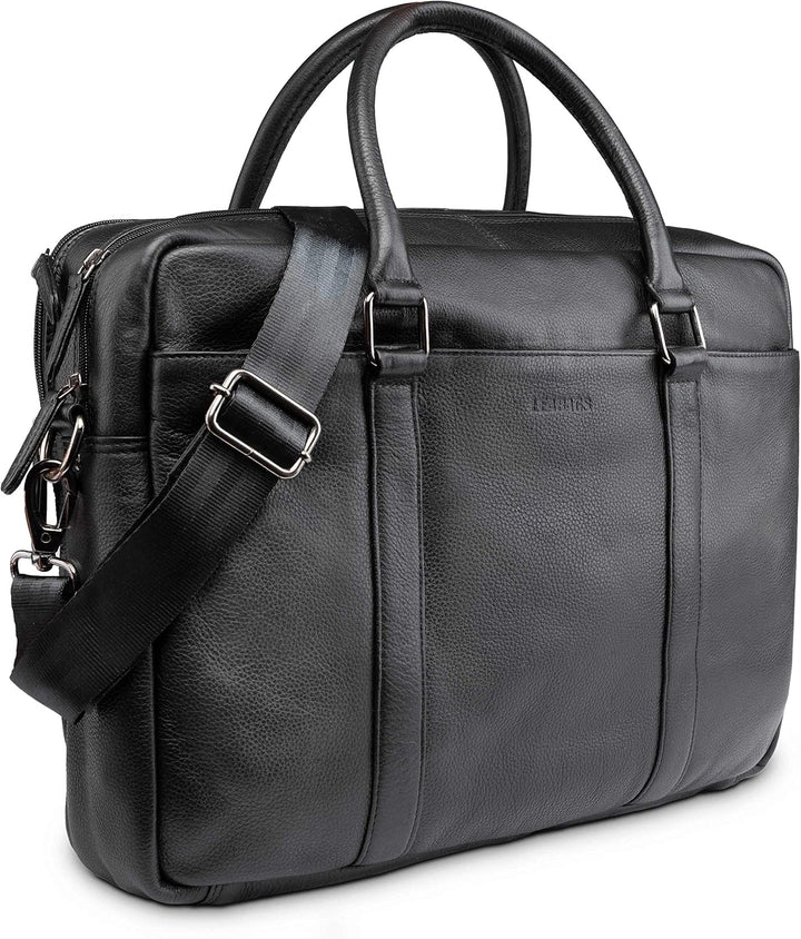 LEABAGS Leder Aktentasche Herren &amp; Damen I Echtleder Laptoptasche bis 16 Zoll I Umhängetasche mit Sc