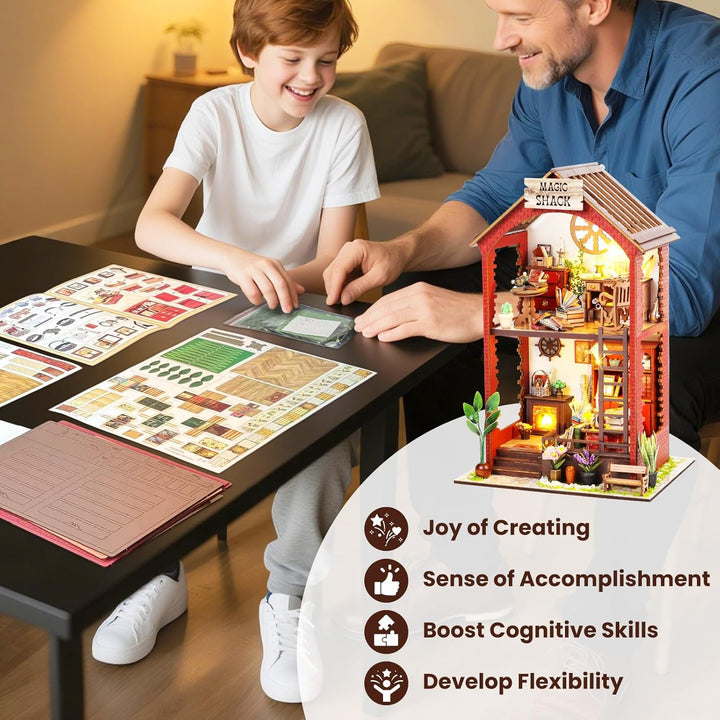 Book Nook Kit für Erwachsene DIY Miniature House mit Licht, 3D Holz Bücherregal Puzzle Booknook einf