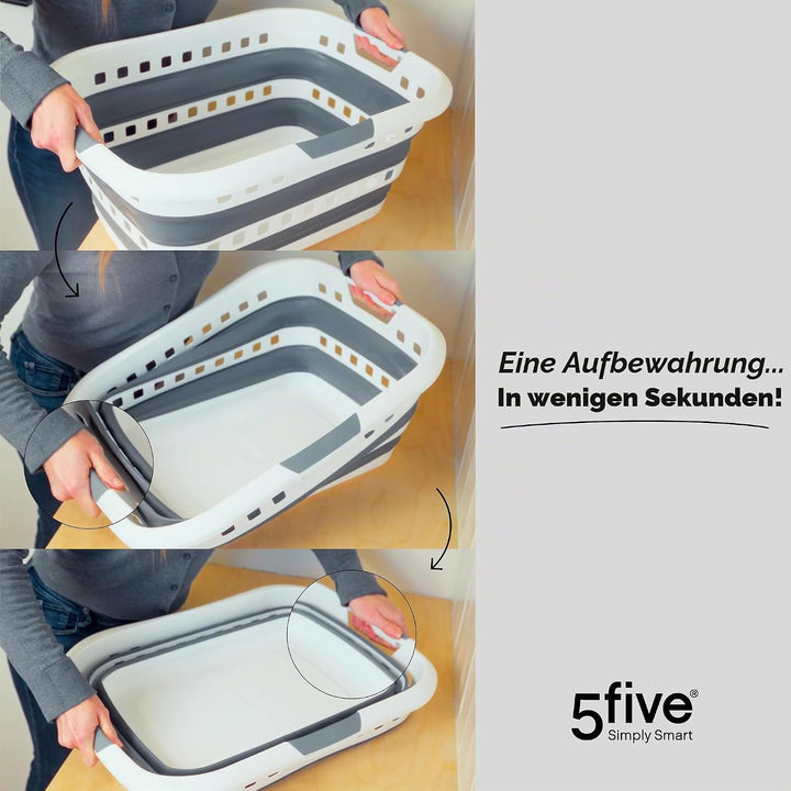 5 five simply smart 5five - faltbarer wäschekorb 45l hugger grau und weiss cm Grau, cm Grau