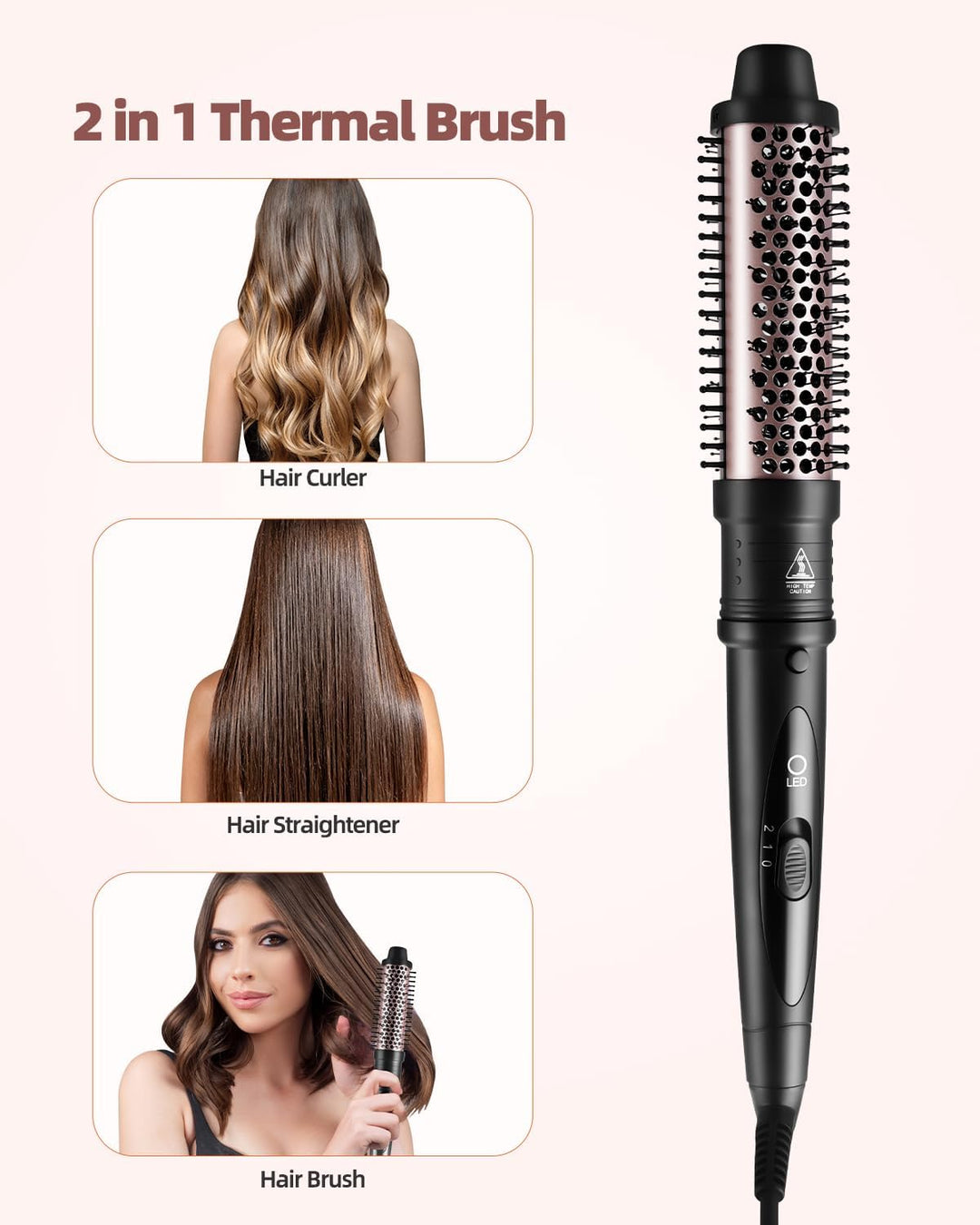 Thermal Brush Warmluftbürste Haarstyling Lockenbürste, 38/32mm 2 en 1 Thermobürste Rundbürste set, 2