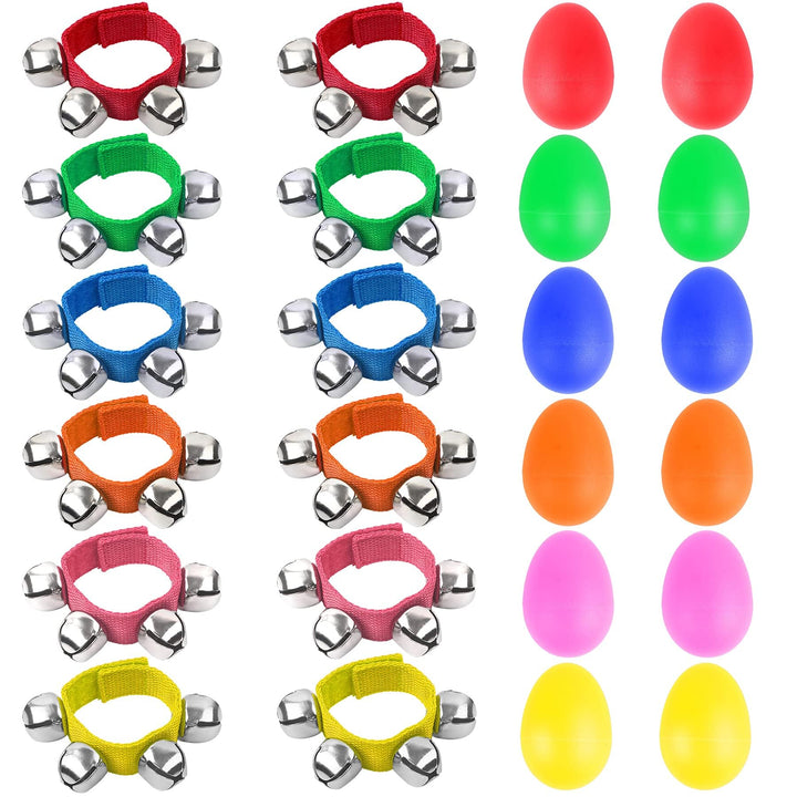 Augshy 24 Stück Shaker Musikinstrumente für Kinder, 12 Stück Eier-Shaker und 12 Stück Handgelenk Han