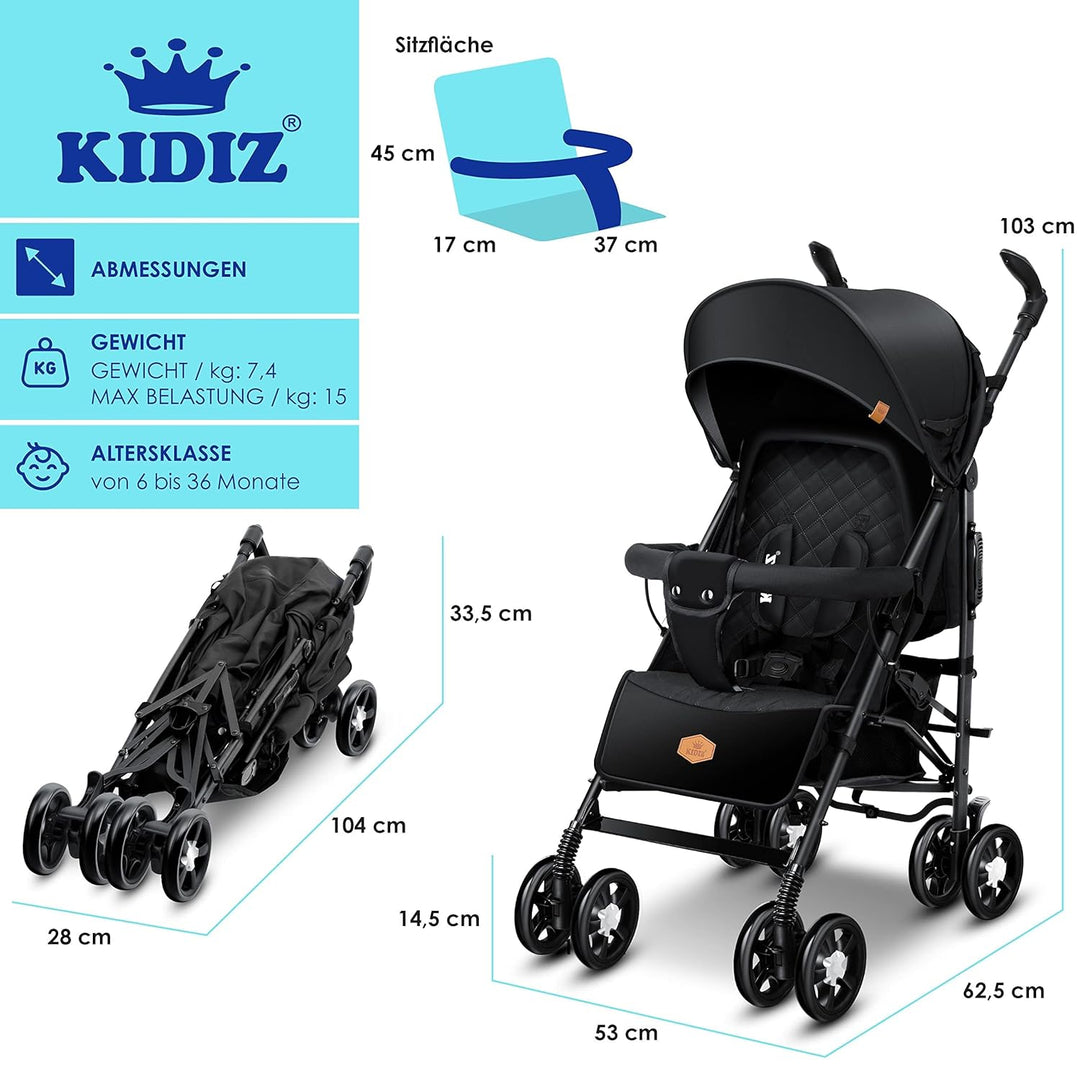 KIDIZ® Kinderwagen City-Pro Buggy Kinderbuggy klappbar Liegebuggy Sportwagen Faltbar 360° 6-Zoll-Räd