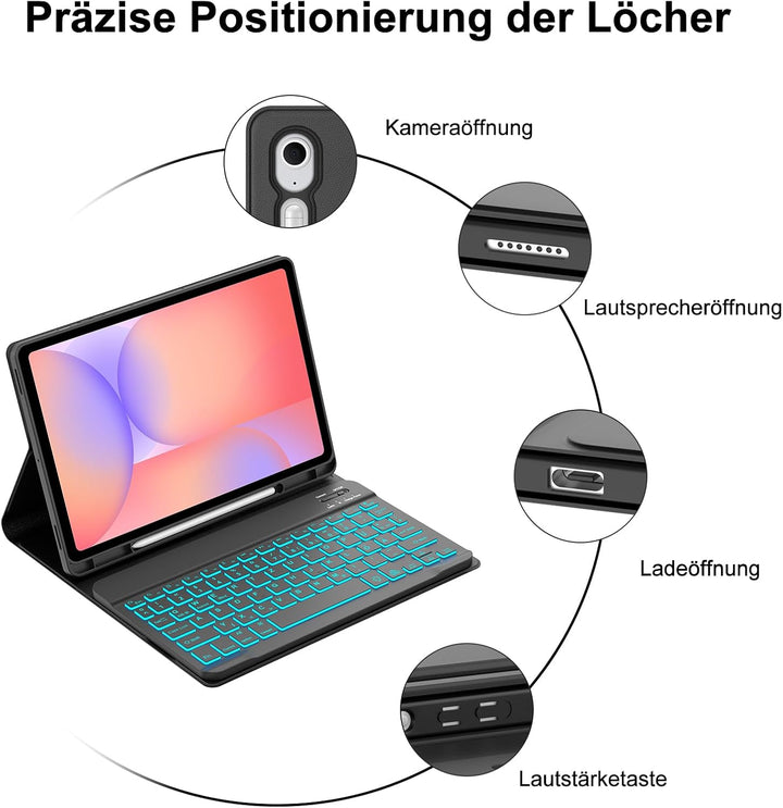 Tastatur für Samsung Galaxy Tab S10 Lite/S10 FE/S9 FE 10.9" &amp; S9 11" Schwarz2 10.9 Zoll Beleuchtung,