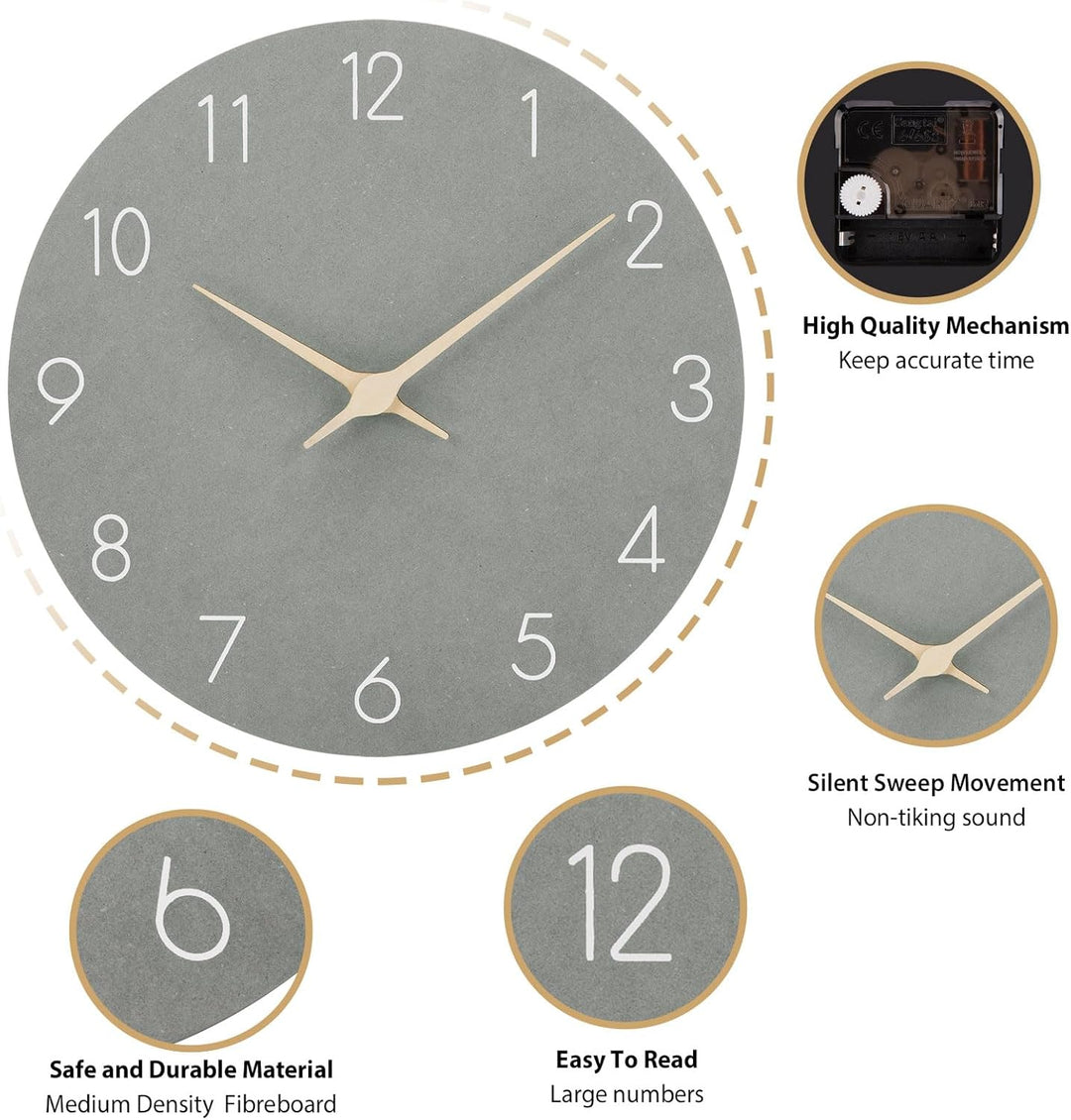 MDF Holz Wanduhr Ohne TickgeräUsche Lautlos Modern 25cm Quarz Gross Batterie Betriebene Wanduhr Einf