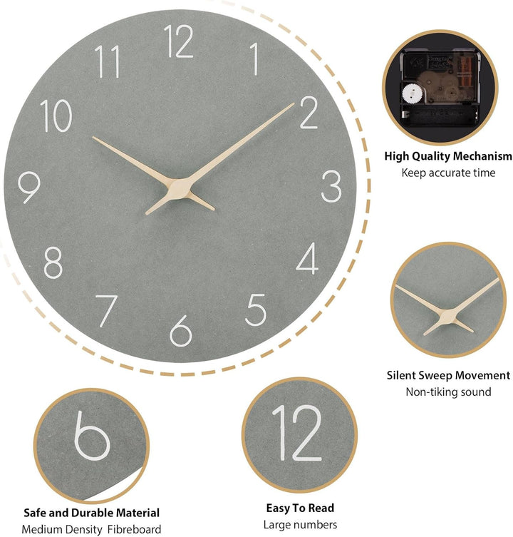 MDF Holz Wanduhr Ohne TickgeräUsche Lautlos Modern 25cm Quarz Gross Batterie Betriebene Wanduhr Einf