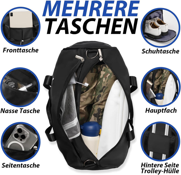 DAYGOS Sporttasche Herren, Reisetasche mit Schuhfach & Nassfach, Wasserdicht 40L Sporttaschen Sportb
