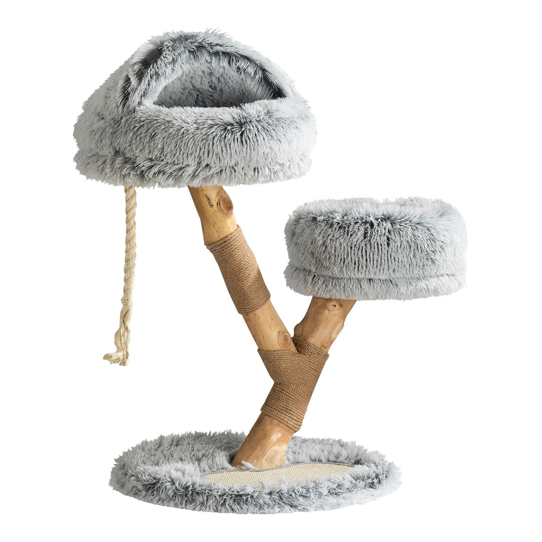 Fudajo Kratzbaum Zweigdesign mit Katzenhöhle 80 cm, Designer Katzenkratzbaum mit Plüsch und Birnbaum