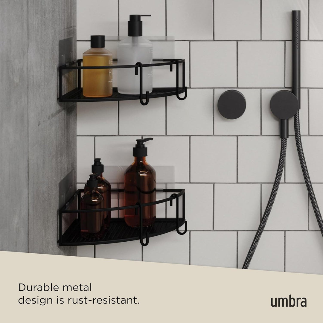 Umbra Cubiko Eckregale, Duschablage ohne Bohren mit Haken, Schwarz, 2er-Set Schwarz Eckregal, Schwar