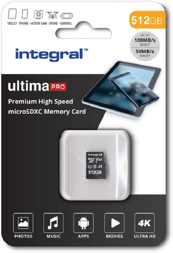 Integral 512GB Micro SD Karte 4K Video Premium High Speed Speicherkarte SDXC bis zu 100MB/s Lesegesc