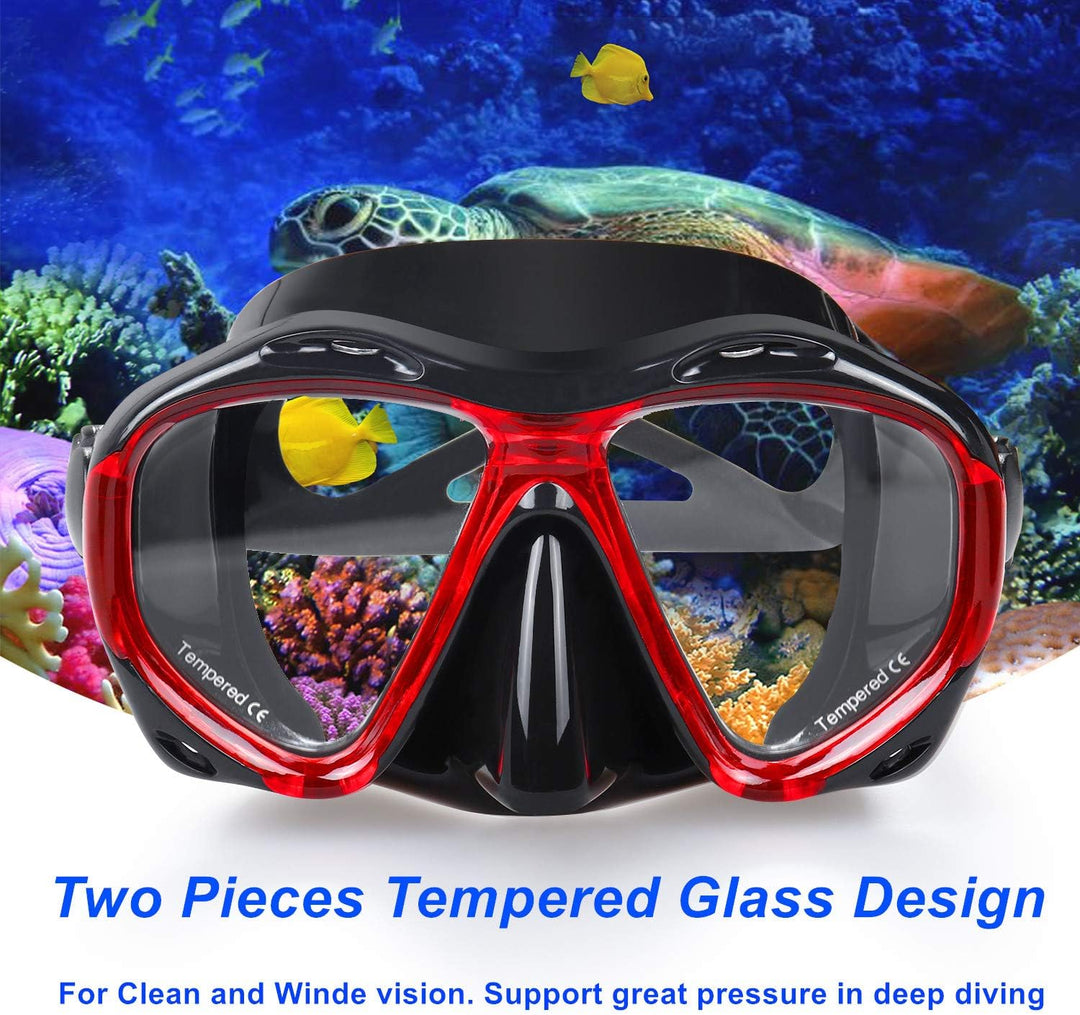 Taucherbrille für Erwachsene mit Anti-Nebel Schnorchelmaske, Schwimmmaske gehärtetem Glas und Nasena
