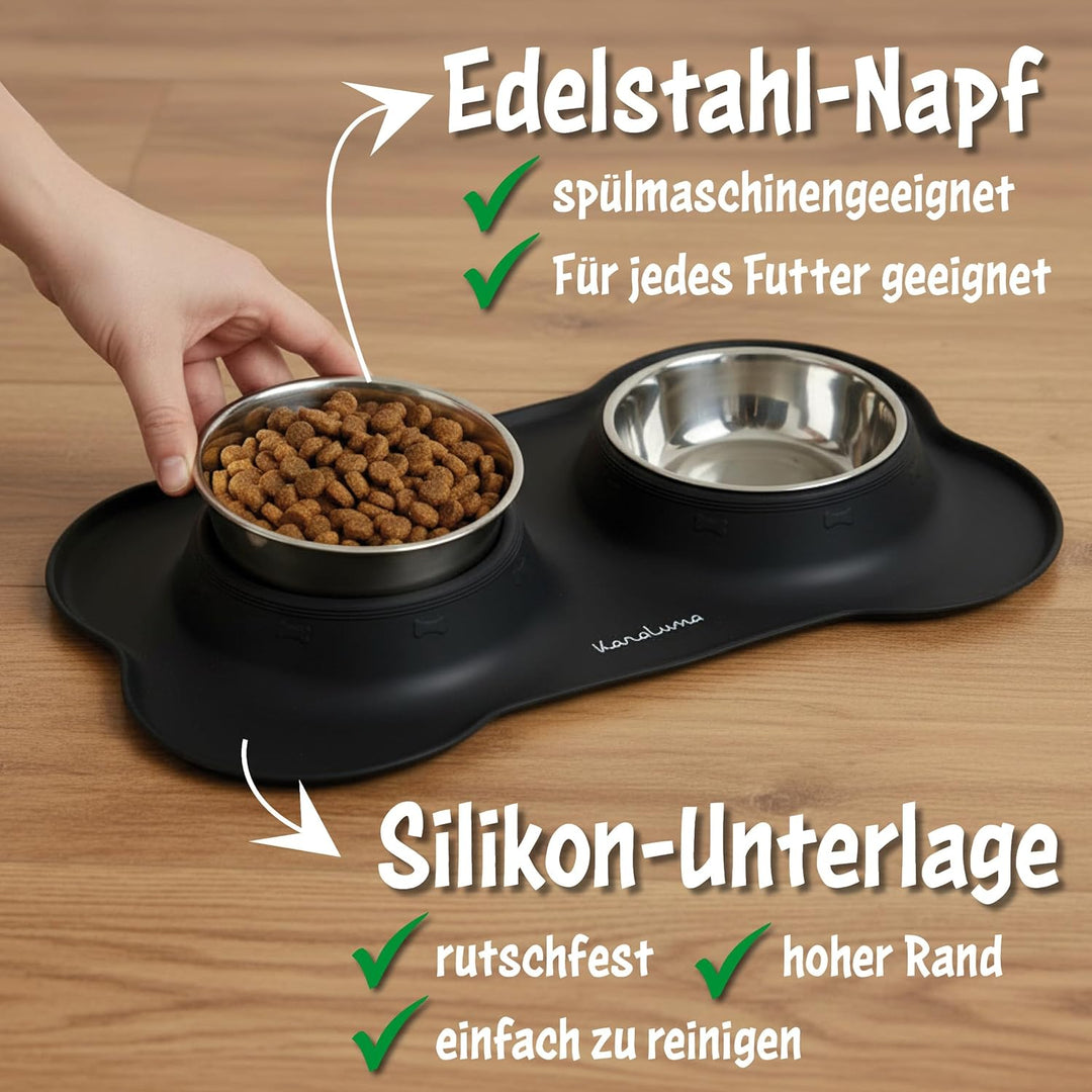 KaraLuna Napfunterlage aus Silikon mit Edelstahl Futternapf I Für Katzen &amp; Hunde I Fressnapf Katze F