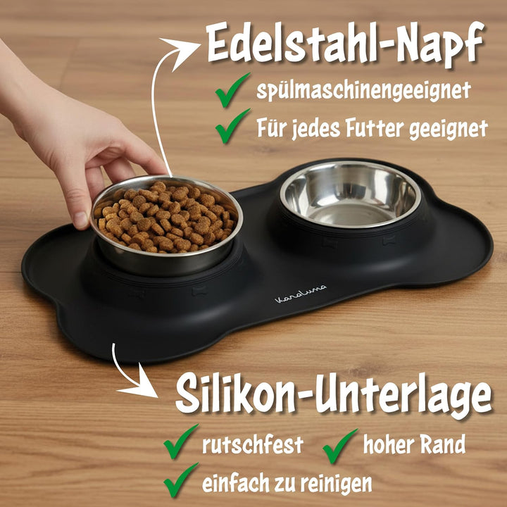 KaraLuna Napfunterlage aus Silikon mit Edelstahl Futternapf I Für Katzen &amp; Hunde I Fressnapf Katze F