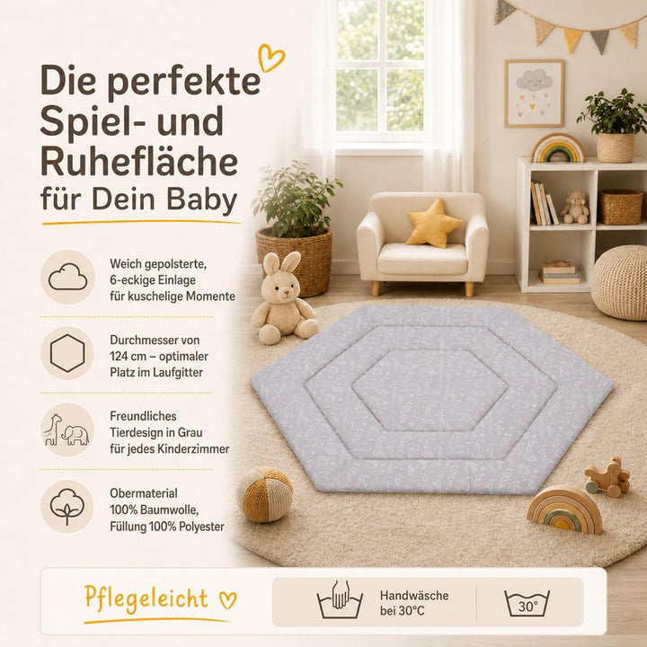 Fillikid Einlage Laufstall 6-eckig Exklusiv | Krabbeldecke Laufgitter 124 cm | Schutzeinlage Laufgit