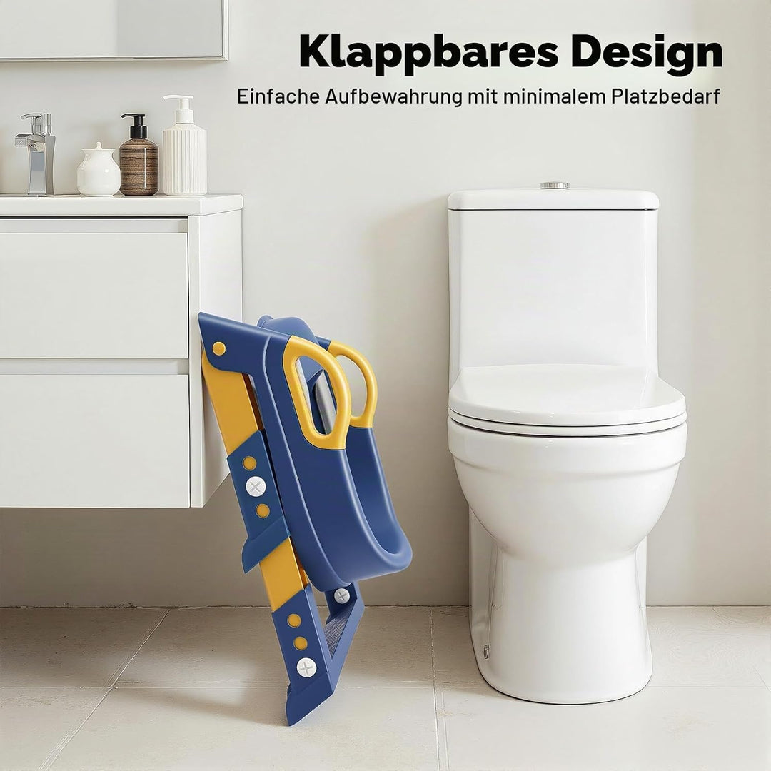 Kinder Toilettensitz mit Treppe, 2-7 Jahre, 6-stufig höhenverstellbar, klappbarer Toilettentreppe, P