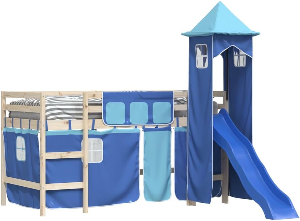 vidaXL Vorhänge für Hochbett mit Turm Blau Polyester, Blau