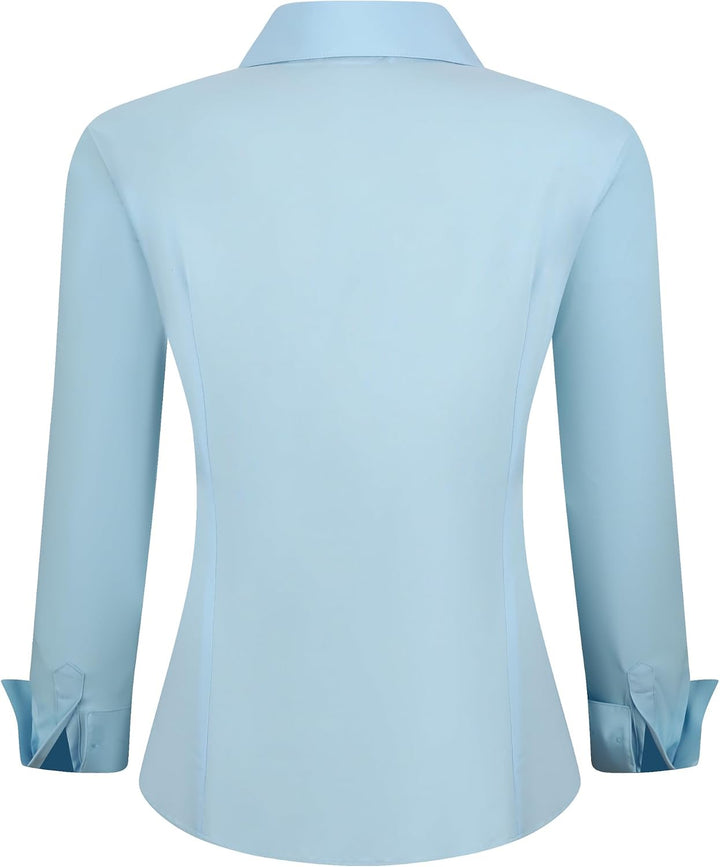 Alex Vando Damen-Hemden Normale Passform Langärmelig Stretch-Arbeitshemd L Hidden Placket-blue, L Hi