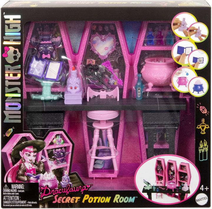 Monster High-Spielzeug und Accessoires, Secret Potion Room Draculaura-Spielset mit niedlicher Fleder