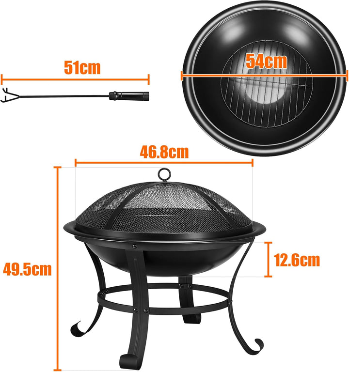 Yaheetech Ø 54cm Feuerschale mit Funkenschutz, Outdoor Feuerstelle Feuerkorb, Fire Pit, Feuerschalen