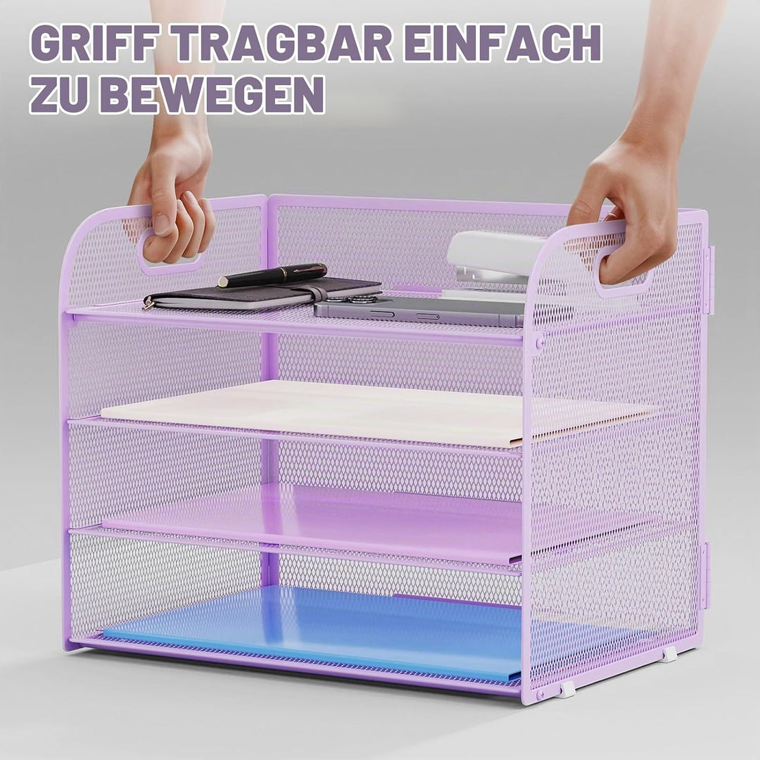 Marbrasse Schreibtisch Ablagen Organizer,4-Stufige Brief Papier Ablage mit Griff,Metall Gitter Desig